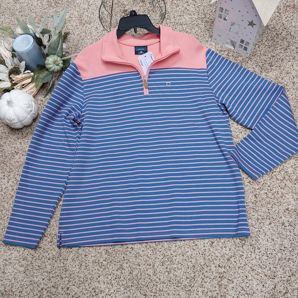 3709 Size Large Crown and Ivy Half Zip Sweatshirt. In Peach and Blue.